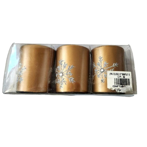 Candles Brown Glitter Snowflake Tea Light  2 1/2 " Tall 2" Top Gift Box Set of 3 - Picture 1 of 14